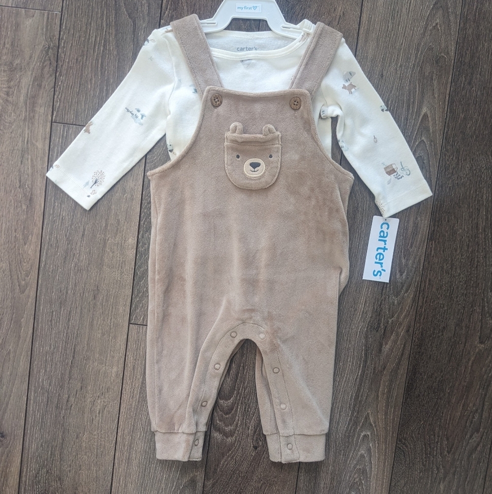 Carter's Tan Bear Overall Set - Baby 6 Months